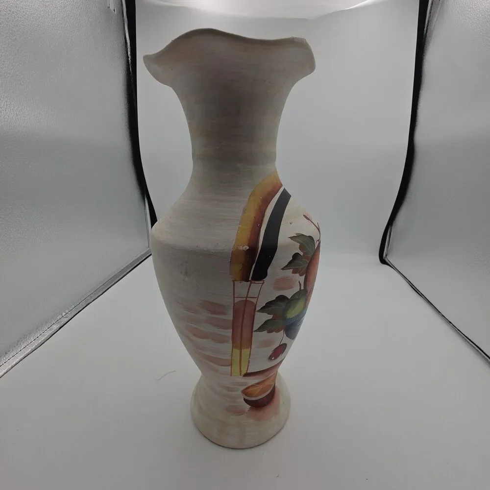 Vintage Hand Painted Ceramic Fruit Vase Rustic Tuscan Italian Style Decor